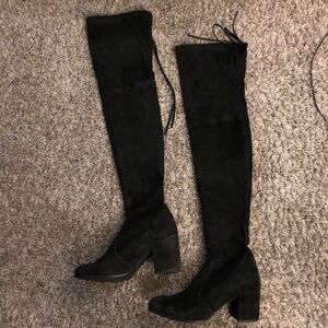Stuart Weitzman Tieland Boots black suede leather 8.5 $1000 highland OTK boots
